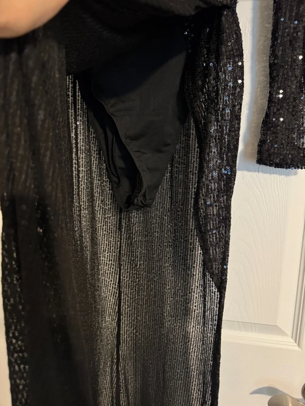 Black Beaded Long Sleeve Evening Gown - Picture 4 of 6